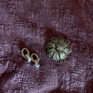 Gold Earrings and Brooch Set